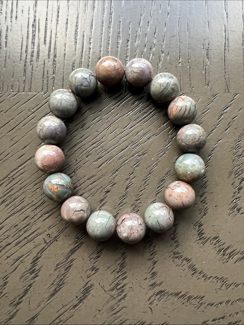 Oil painting Alashan agate bracelet 13mm SIZE 6.75’ - Picture 2 of 2